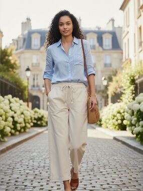 Women’s ‘Free People’ Cream Drawstring Wide-Leg Pants